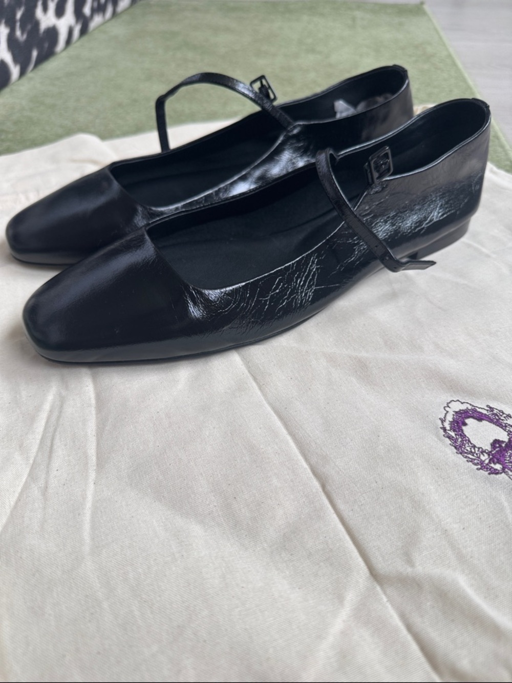 L'AGENCE Black Leather Mary Jane Flats